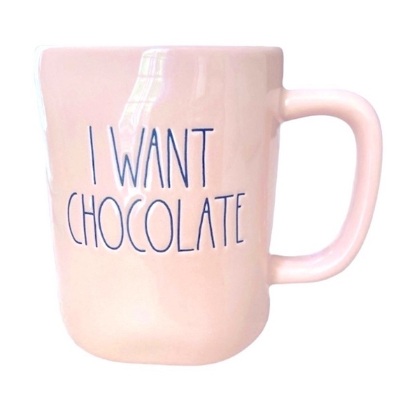Rae Dunn Grande 16 Oz. Size "I WANT CHOCOLATE" Ceramic Mug Valentines Gift Pink - Picture 1 of 3